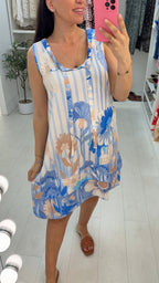 Freyja Striped Floral Print Midi Smock Dress