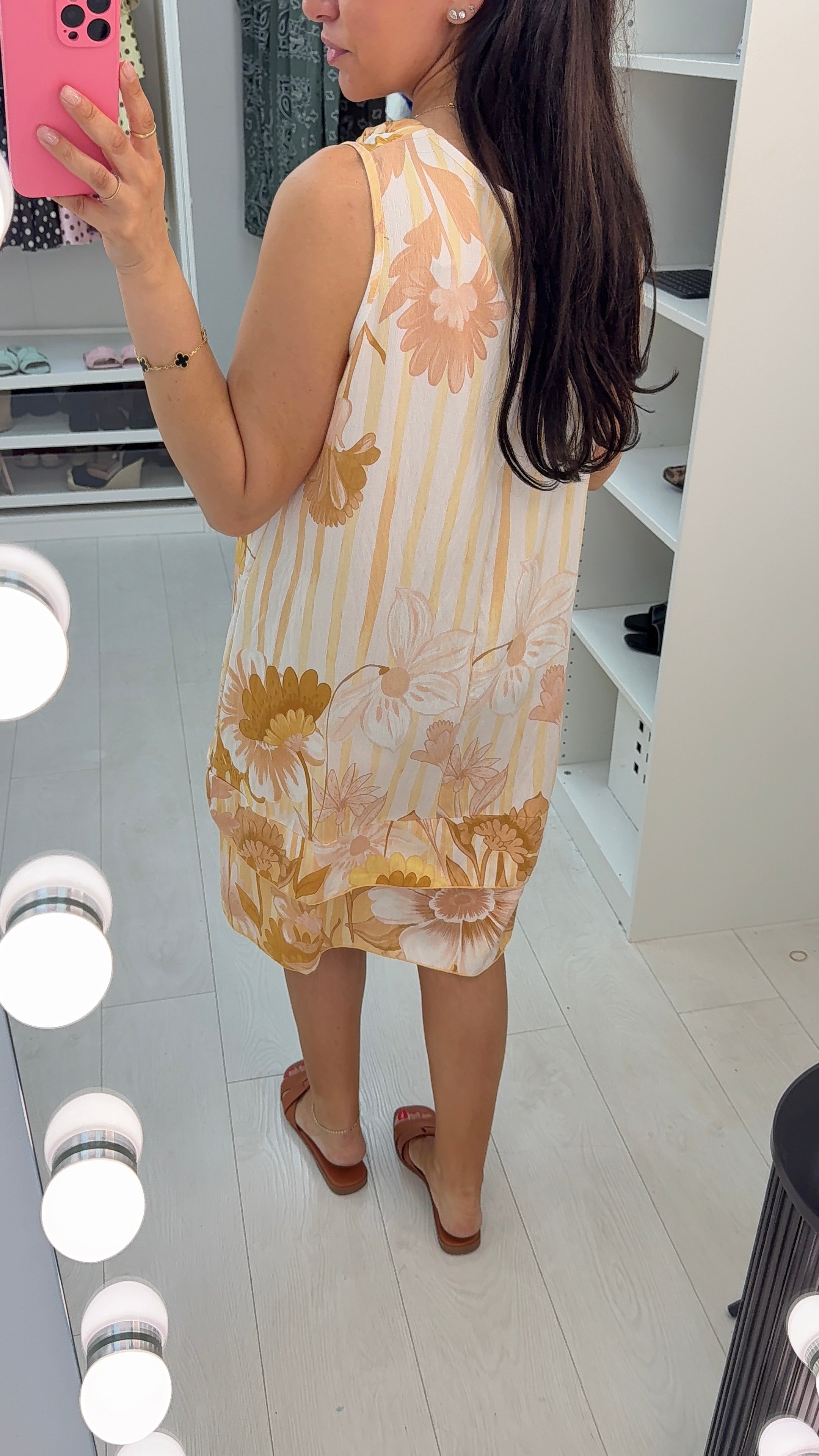 Freyja Striped Floral Print Midi Smock Dress