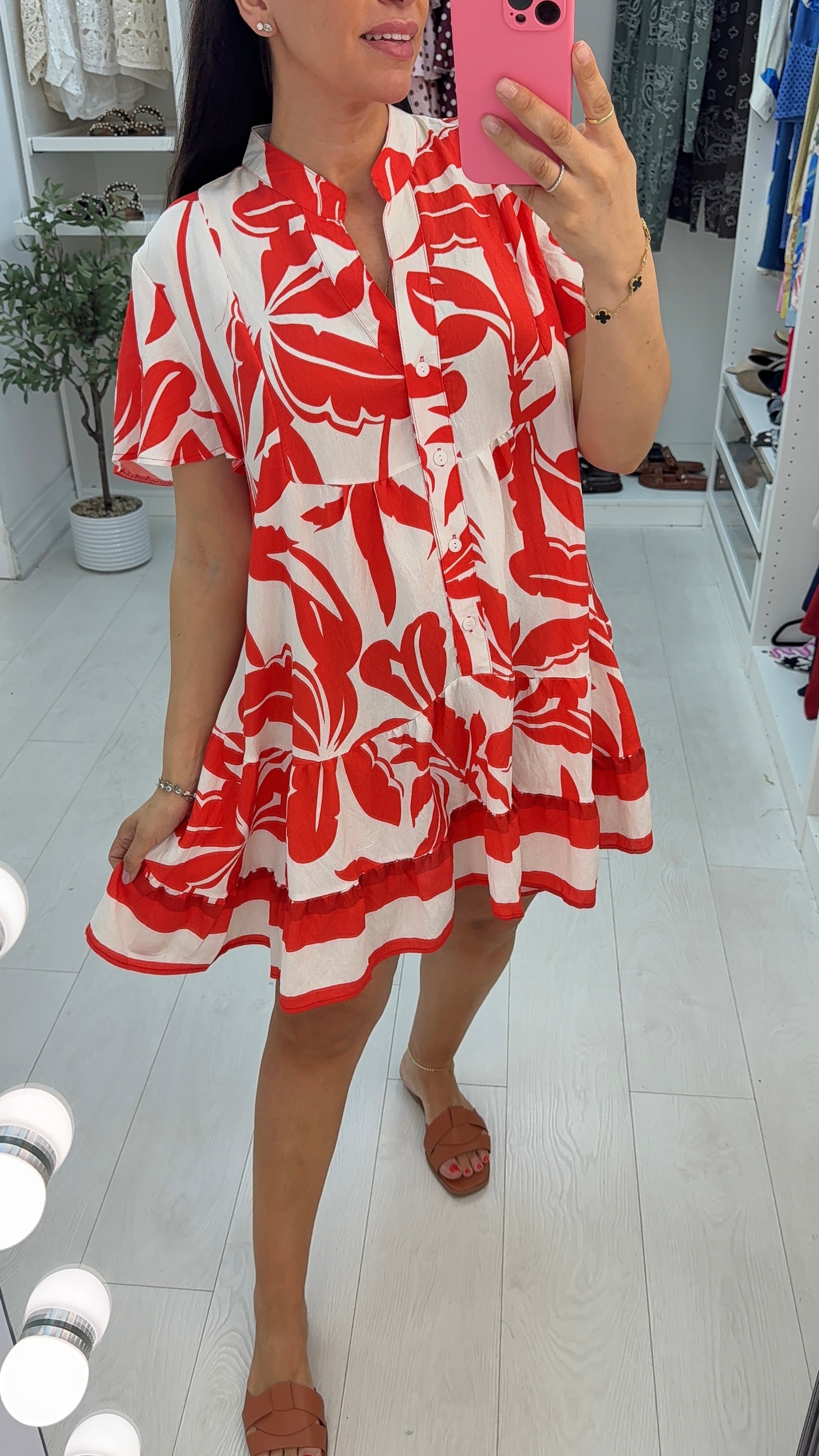 Delanie V Neck Loose Fit Midi Smock Dress