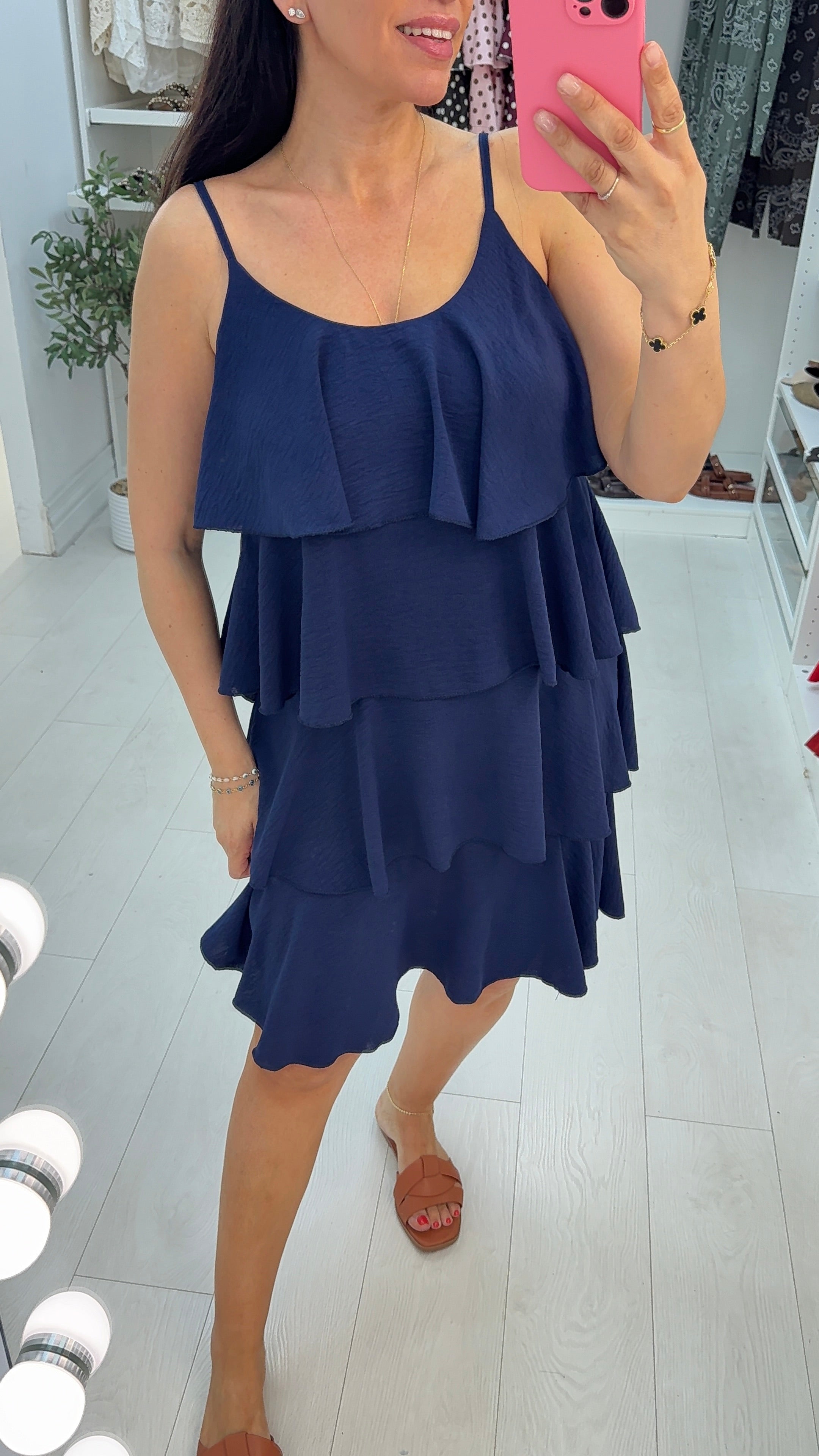 Alissa Plain Strappy Ruffle Midi Dress