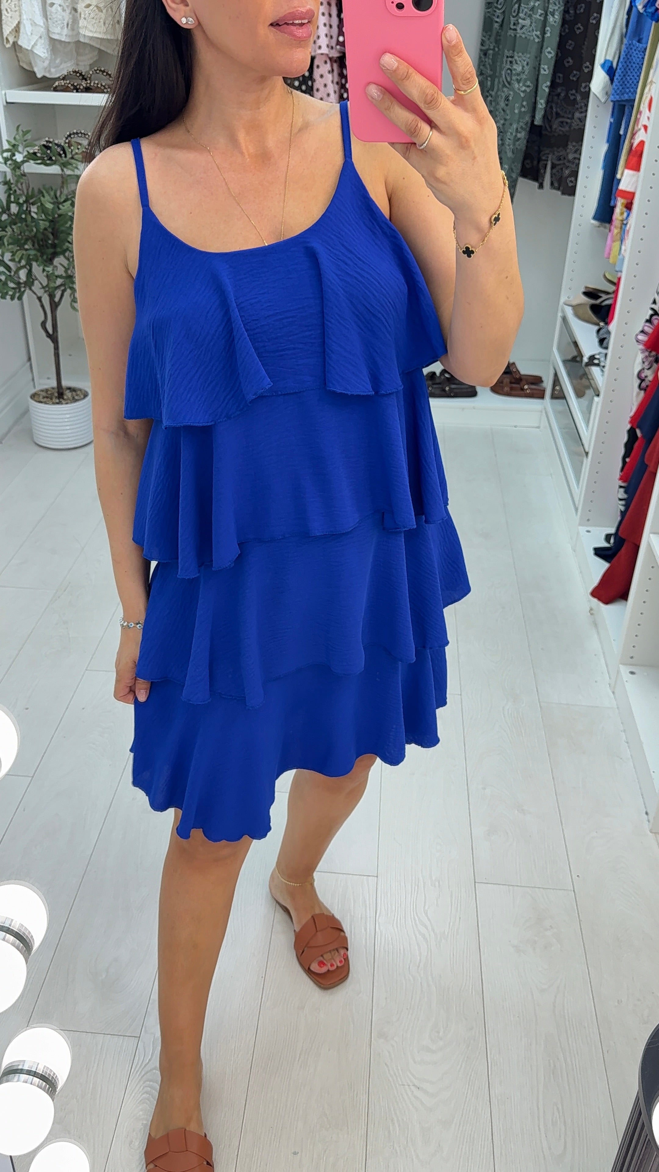 Alissa Plain Strappy Ruffle Midi Dress