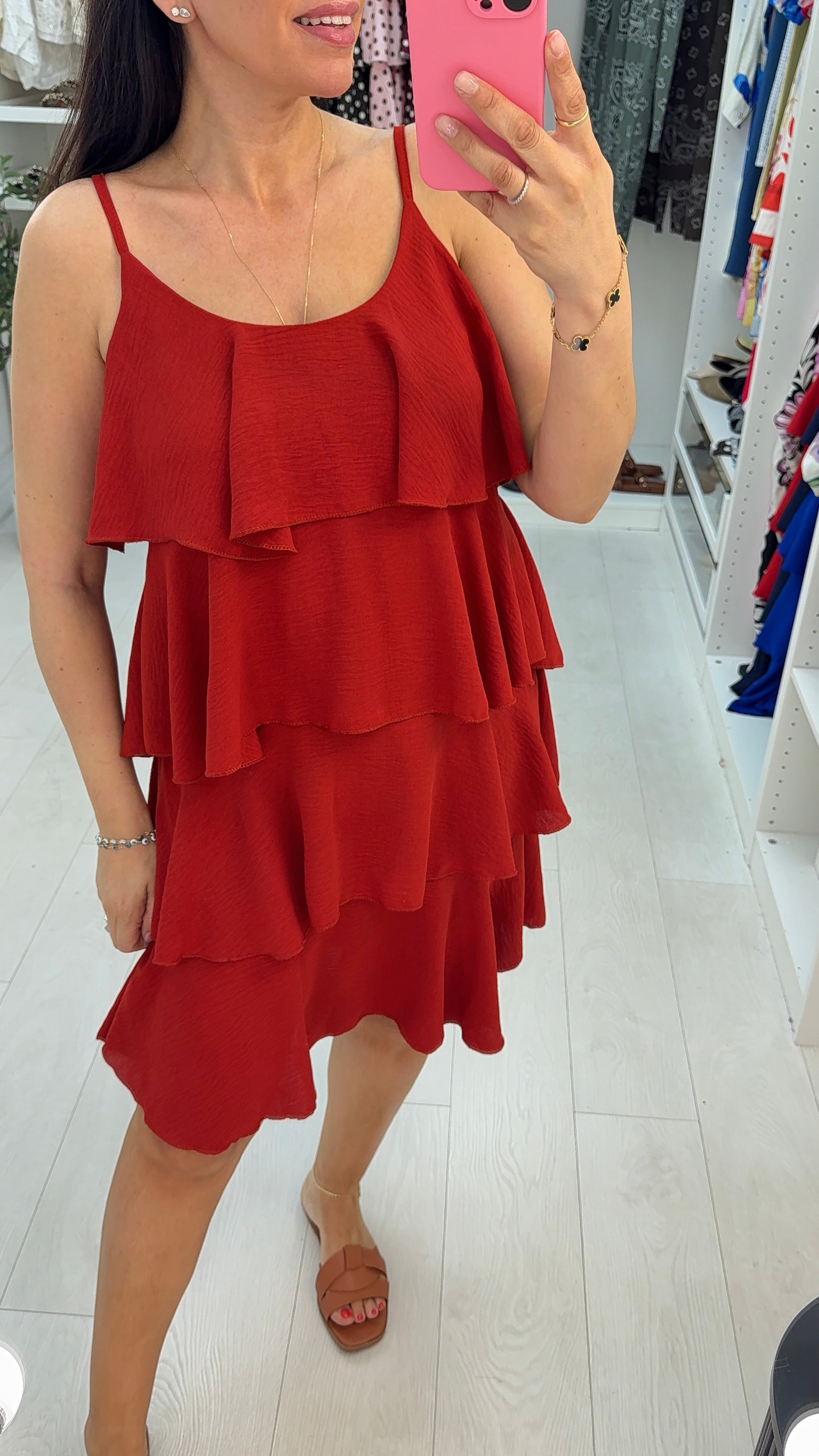 Alissa Plain Strappy Ruffle Midi Dress