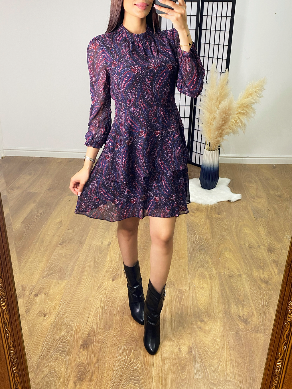 Milburn Paisley Print Tiered Hem Dress