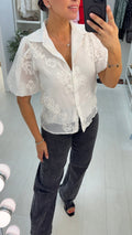 Isayla Floral Embroidered Balloon Sleeve Shirt