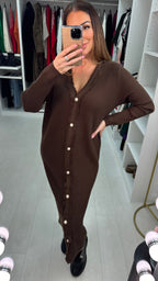 Samira Pearl Button Detailed Maxi Knit Dress