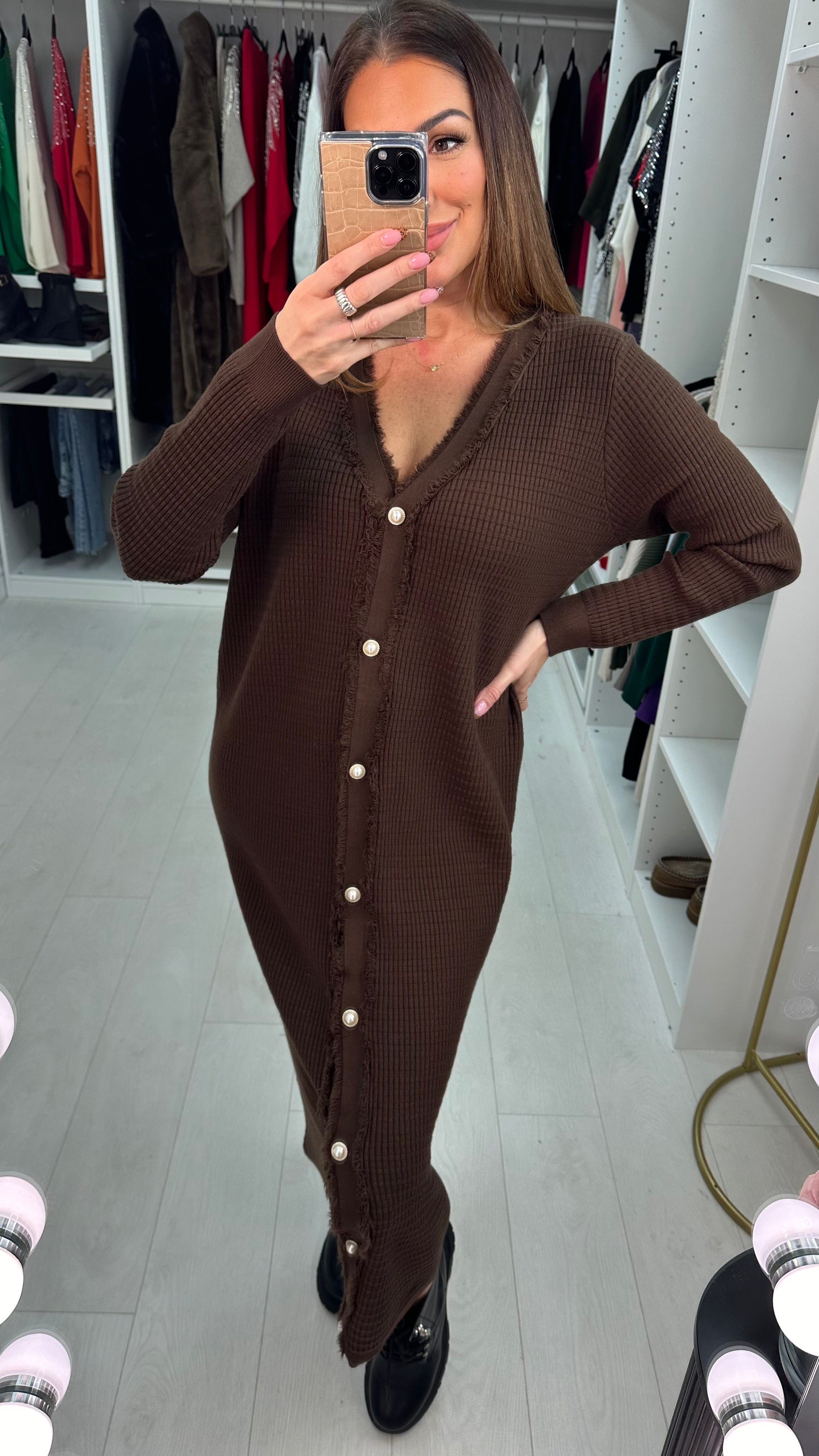 Samira Pearl Button Detailed Maxi Knit Dress