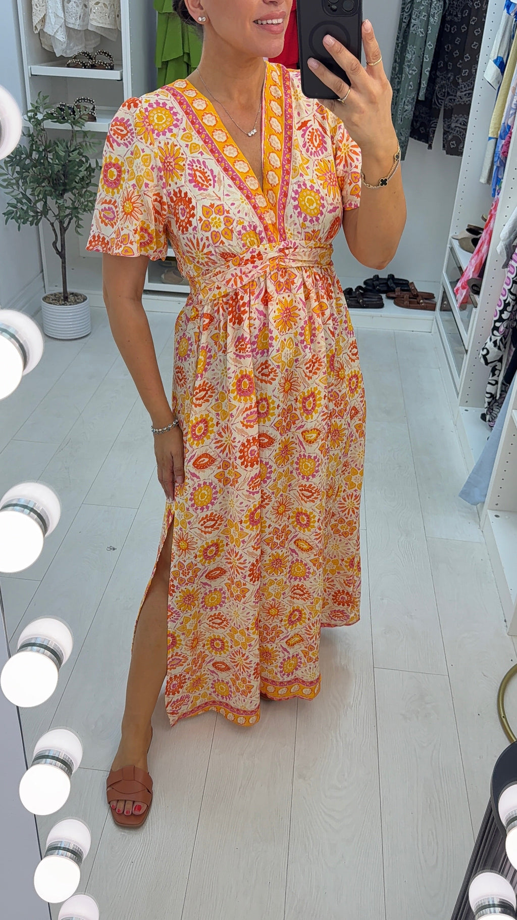 Cynthia Abstract Print V Neck Maxi Dress