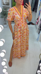 Cynthia Abstract Print V Neck Maxi Dress