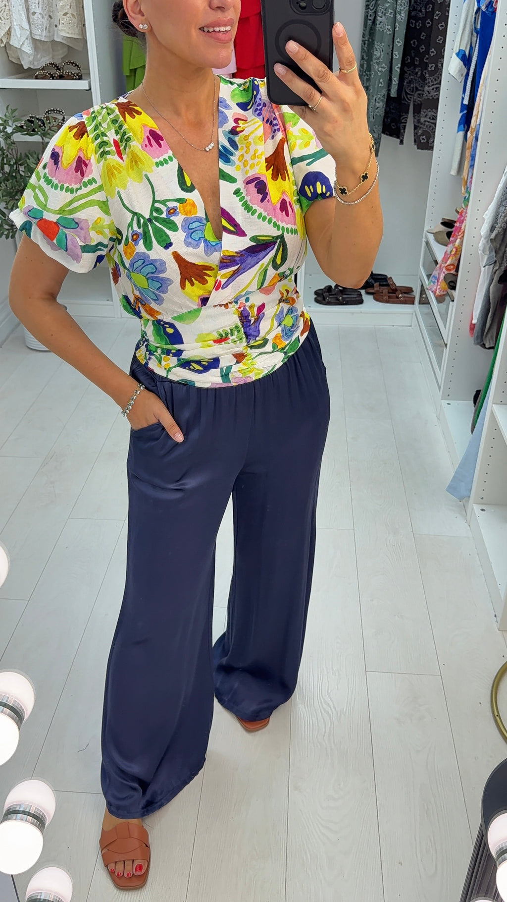 Odele Floral Watercolour Print Deep V Neck Blouse