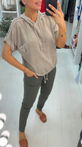 Taytum Crochet Detailed Hooded Short Sleeve Top