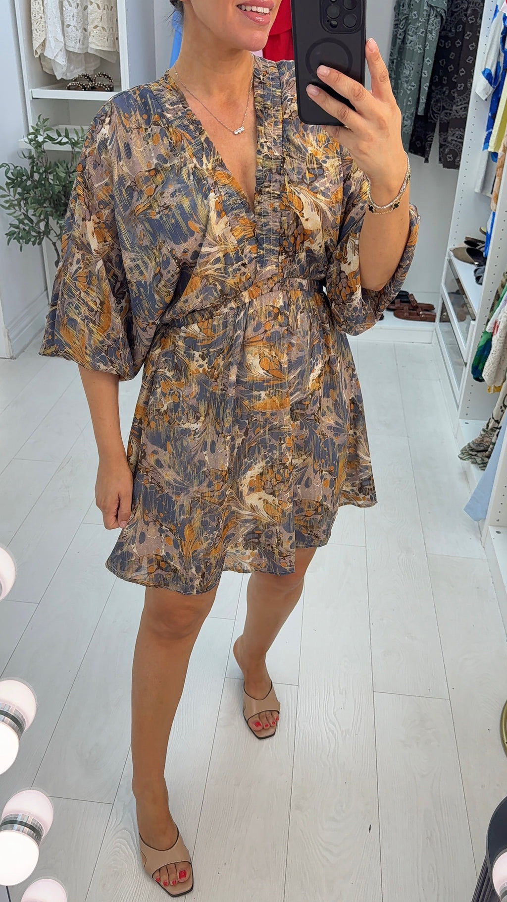 Heloise Abstract Print V Neck Midi Dress