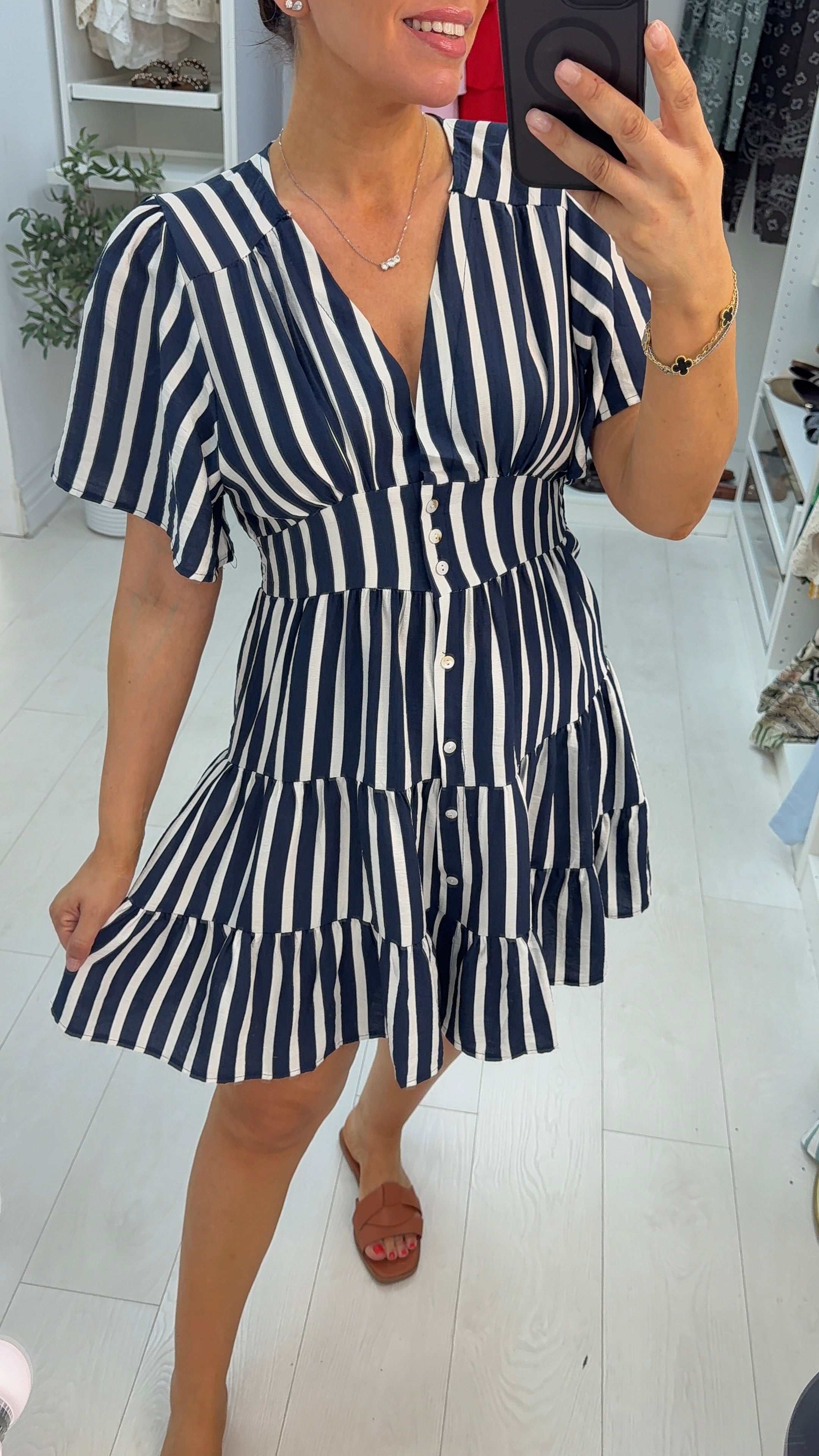 Loxley V Neck Striped Smock Dress