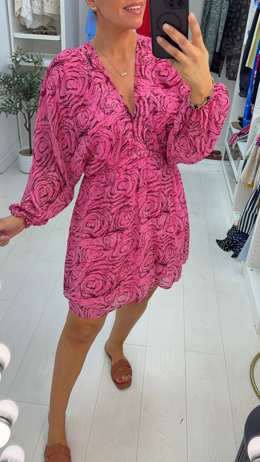 Electra Rose Print V Neck Midi Dress