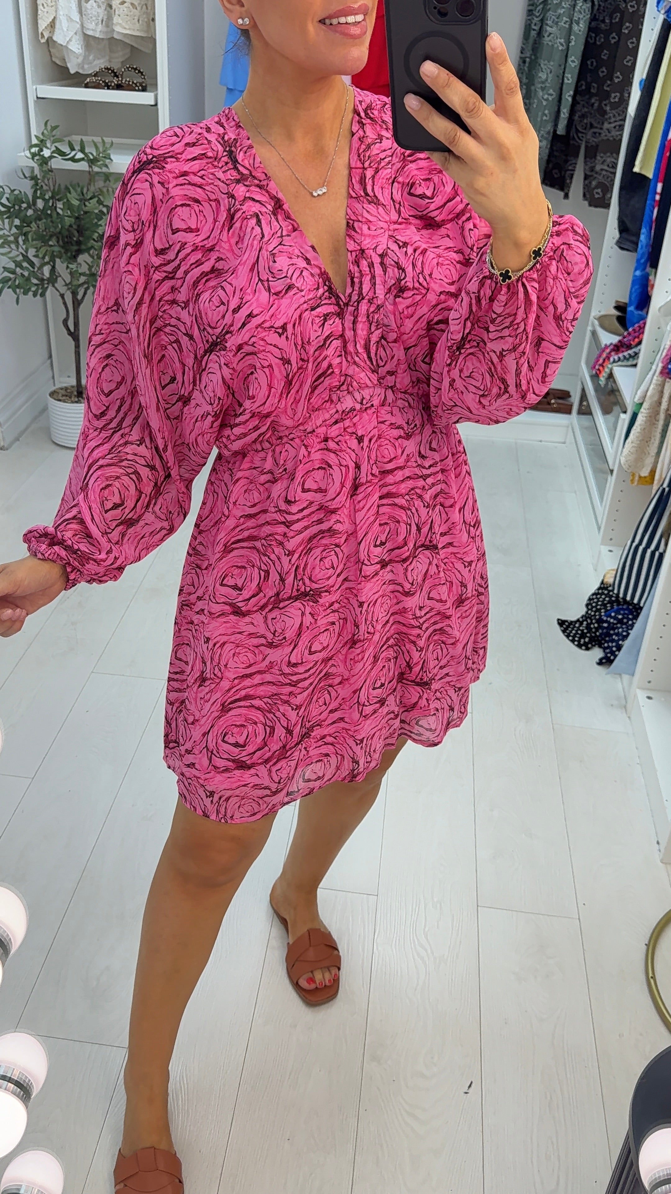 Electra Rose Print V Neck Midi Dress