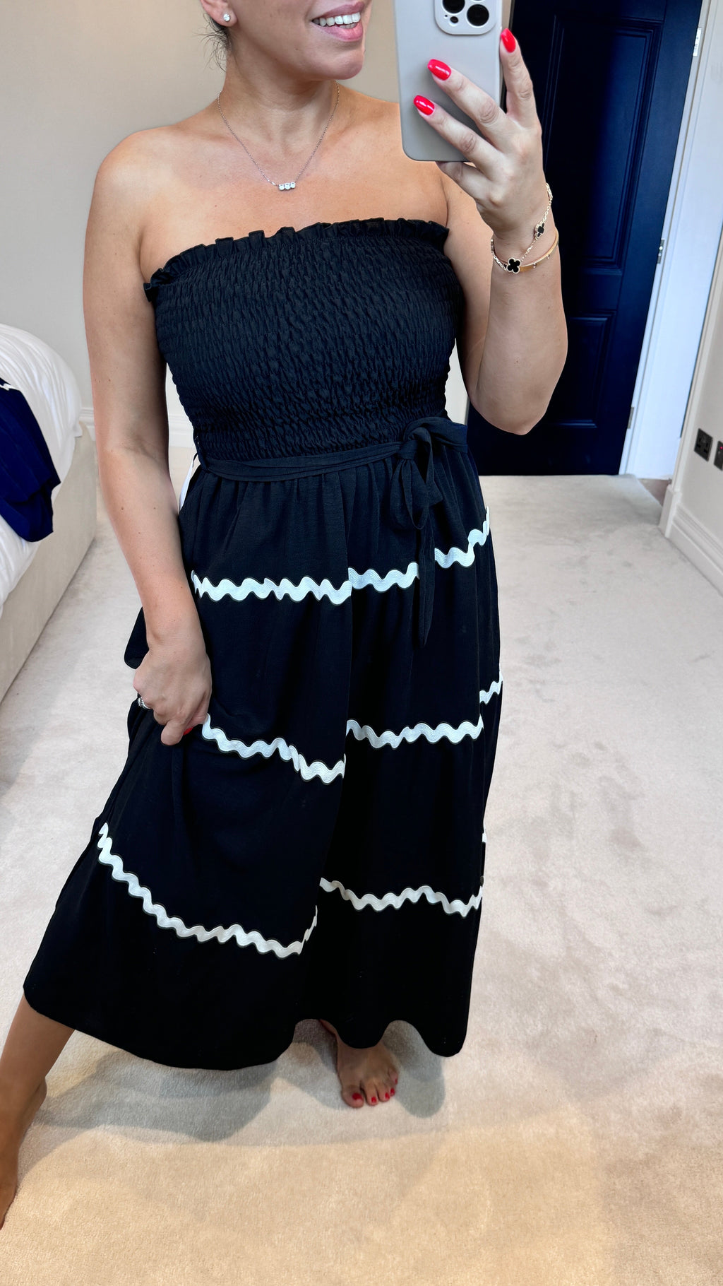Natalina Ric-Rac Detail Elasticated Bust Maxi Dress