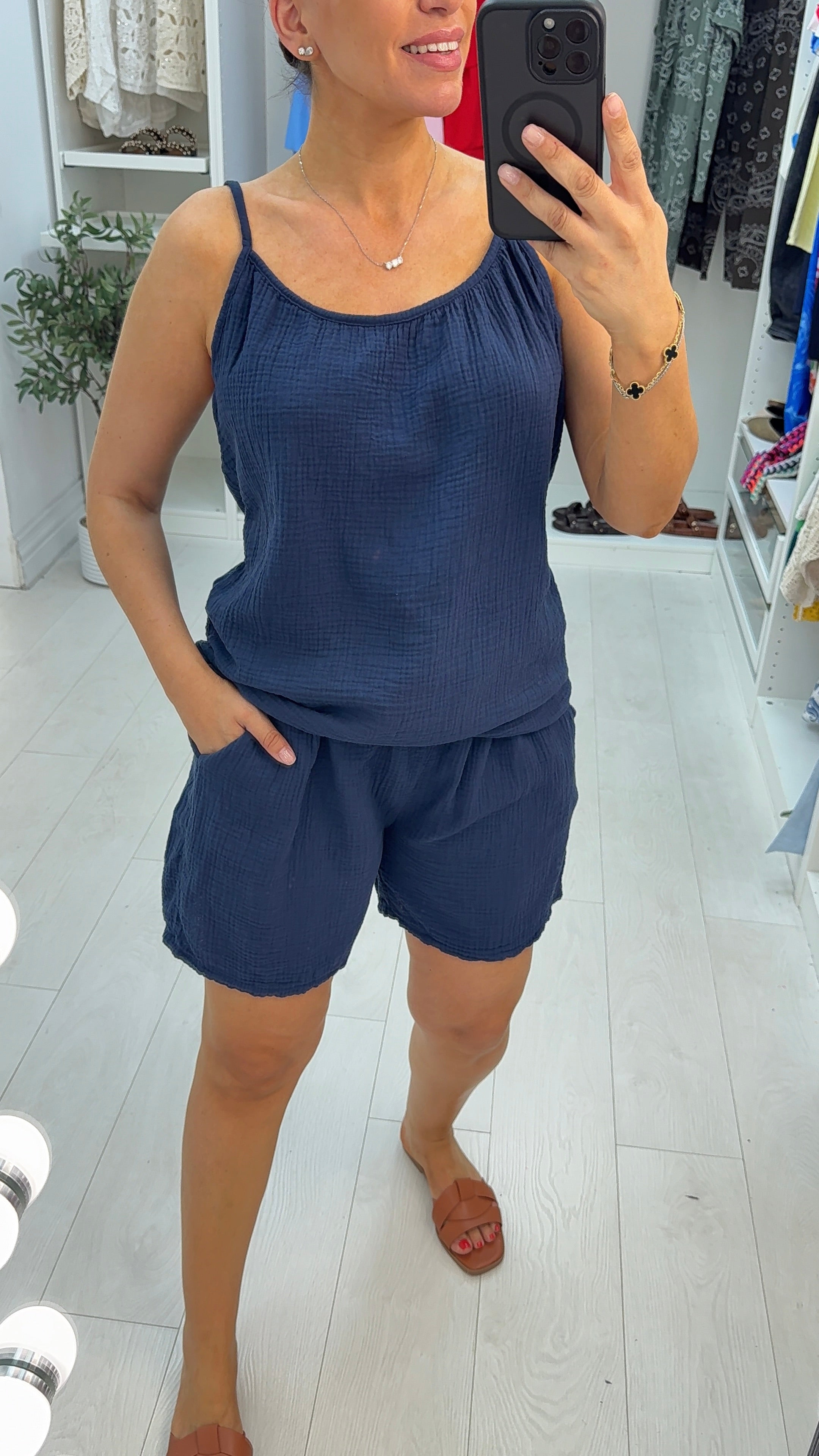 Quincy Plain Cheesecloth Shorts Co-Ord Set