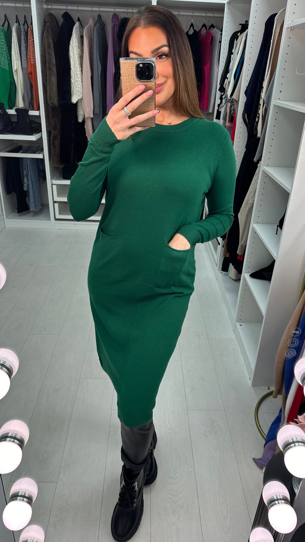 Adrienne Plain Front Pocket Jumper Dress
