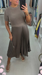 Alaina Plain 2-In-1 Knitted Top Silk Pleated Dress