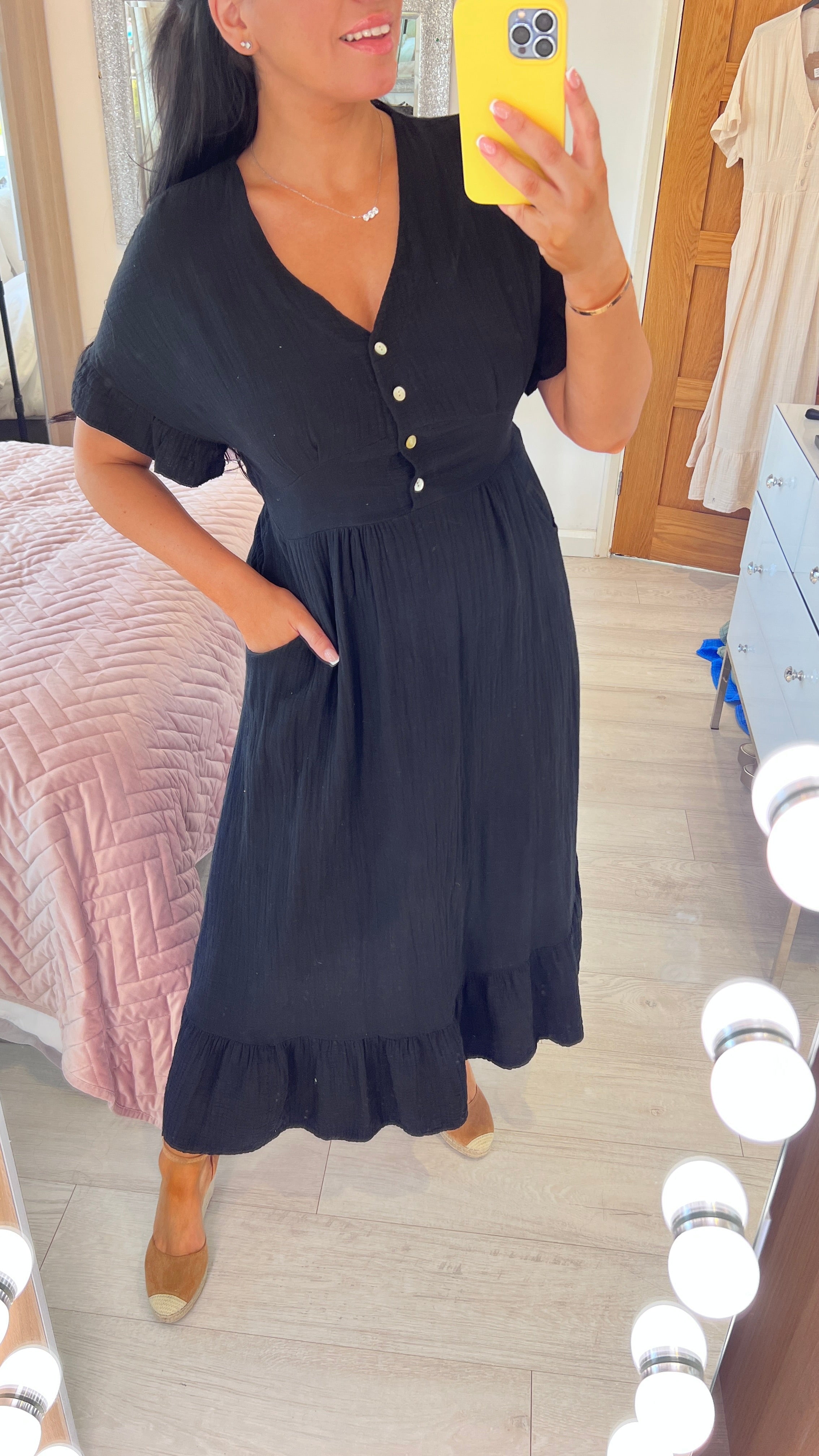 Nissi Cheesecloth Ruffle Hem Maxi Dress
