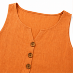 Solavia – Linen-Look 2 Piece Set, Sleeveless Button Top and Relaxed Shorts, Summer Matching Set for Women