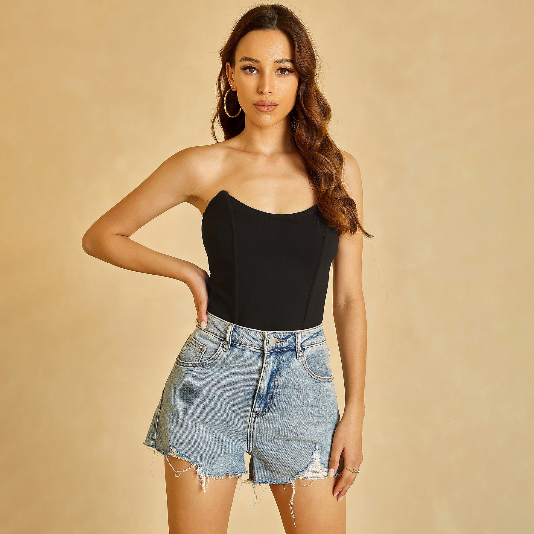 Black Strapless Bodysuit