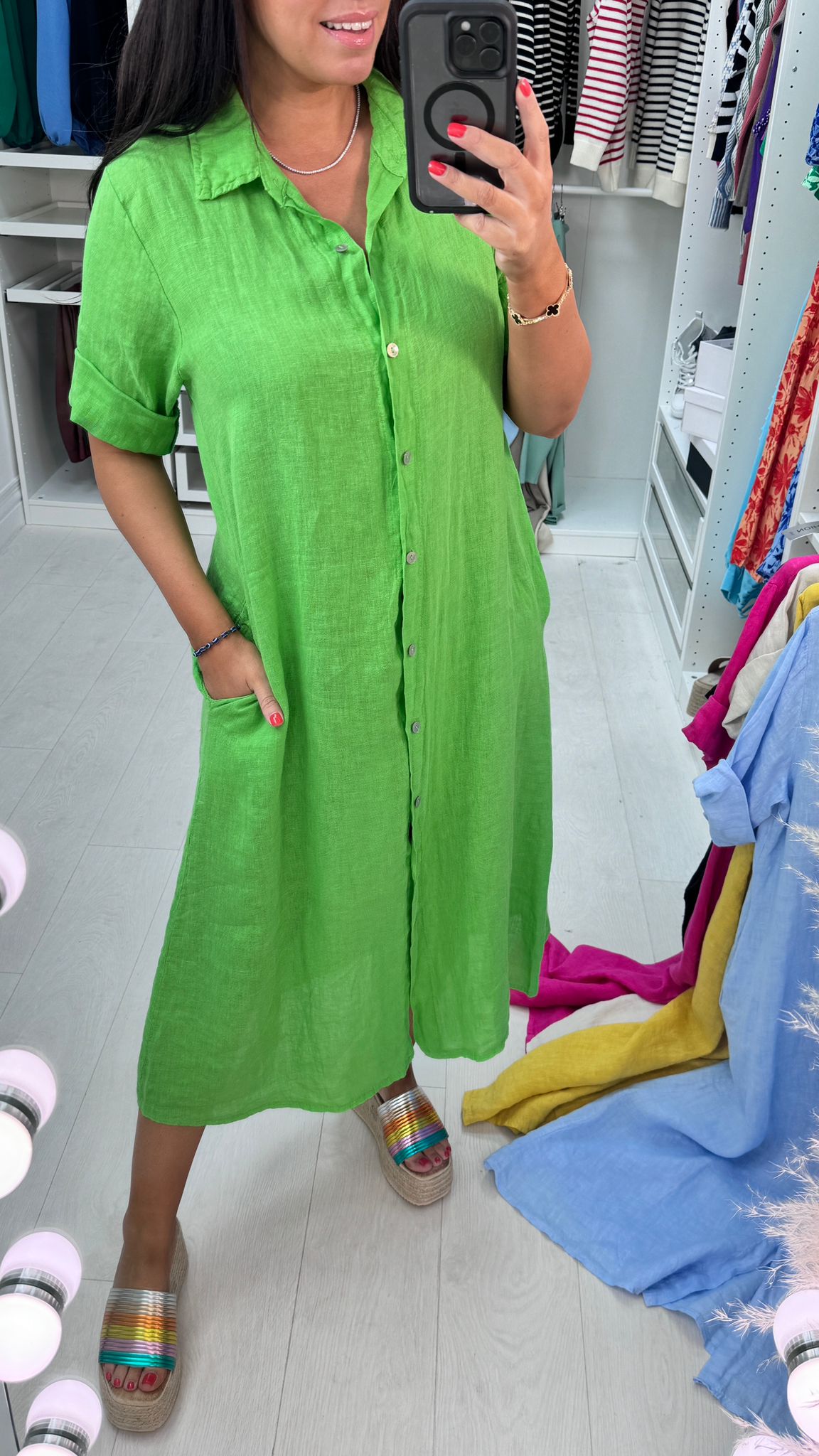 Leilani Button Front Linen Shirt Dress