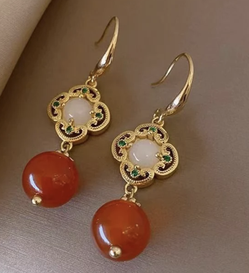 New Chinese-style Traditional Red Bead Earrings