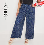 Blue Polka Dot Abstract Print Wide-Leg Drawstring Palazzo Pleated Pants