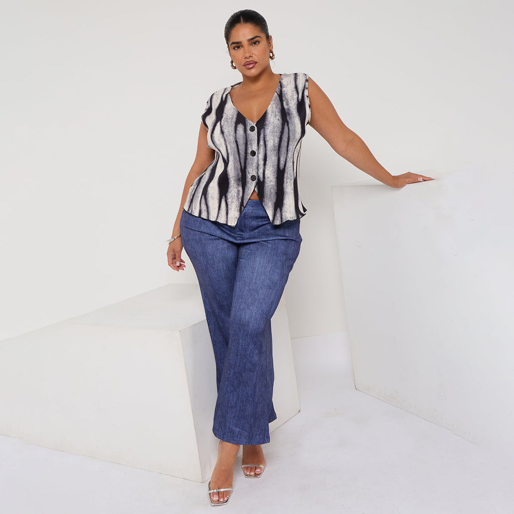 Women's Plus Size Tie-Dye Button-Front Sleeveless Vest Top