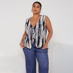 Women's Plus Size Tie-Dye Button-Front Sleeveless Vest Top