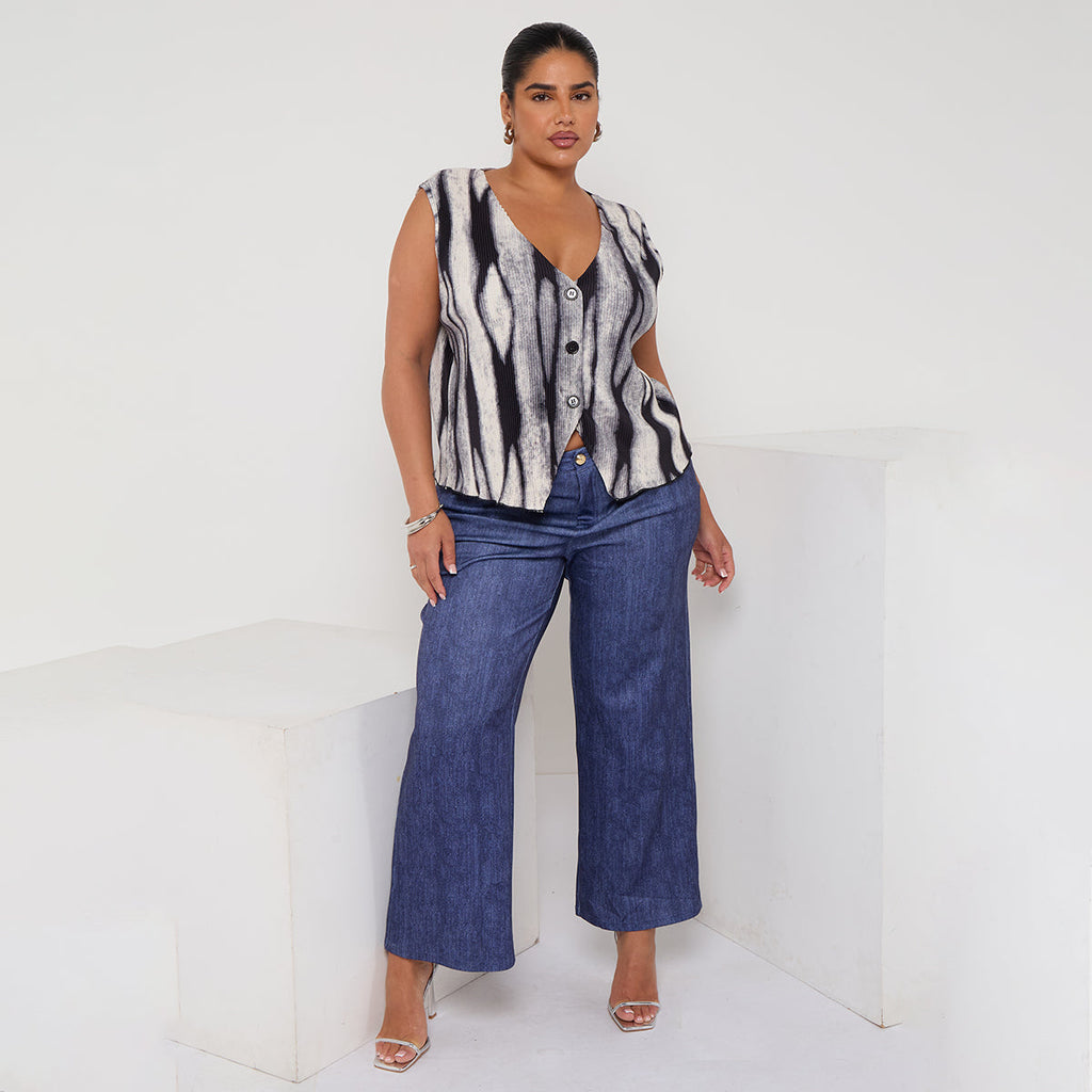Women's Plus Size Tie-Dye Button-Front Sleeveless Vest Top