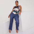 Classic Abstract Flowers Sleeveless Crew Neck Top