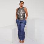 Classic Gradient Leopard Print Sleeveless Crew Neck Top