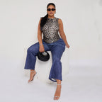 Classic Gradient Leopard Print Sleeveless Crew Neck Top