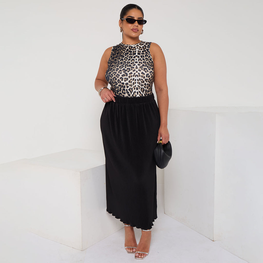 Classic Gradient Leopard Print Sleeveless Crew Neck Top