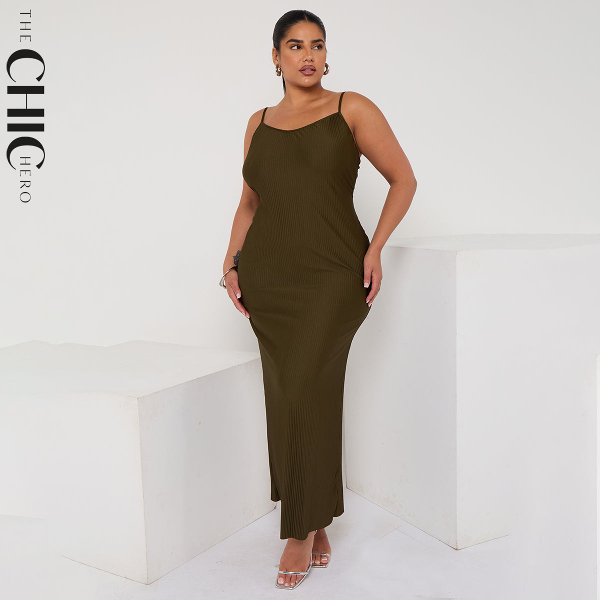 Plus Retro Green Cowl Neck Bodycon Dress