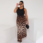 Retro Brown Leopard Print Ripple Pleated Skirt