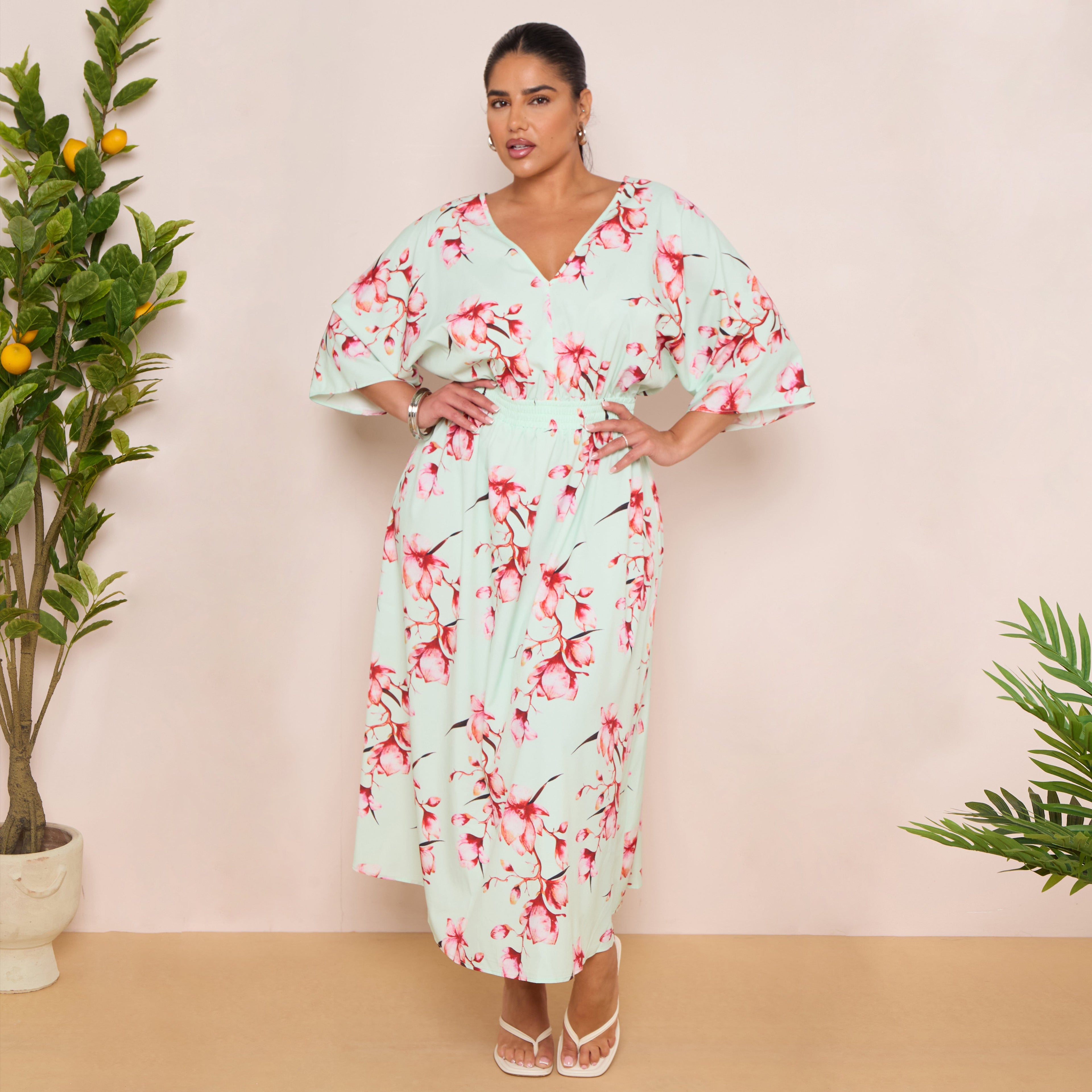 Long Sleeve Tie Back Maxi Dress in Floral Print