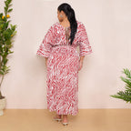 Long Sleeve Tie Back Maxi Dress in Burgundy Print