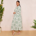 Long Sleeve Swing Maxi Dress in Leaf Print
