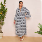 Long-Sleeve Swing Maxi Dress in Black Print