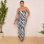 Plus Printed Striped Zebra Cowl Neck Bodycon Dress