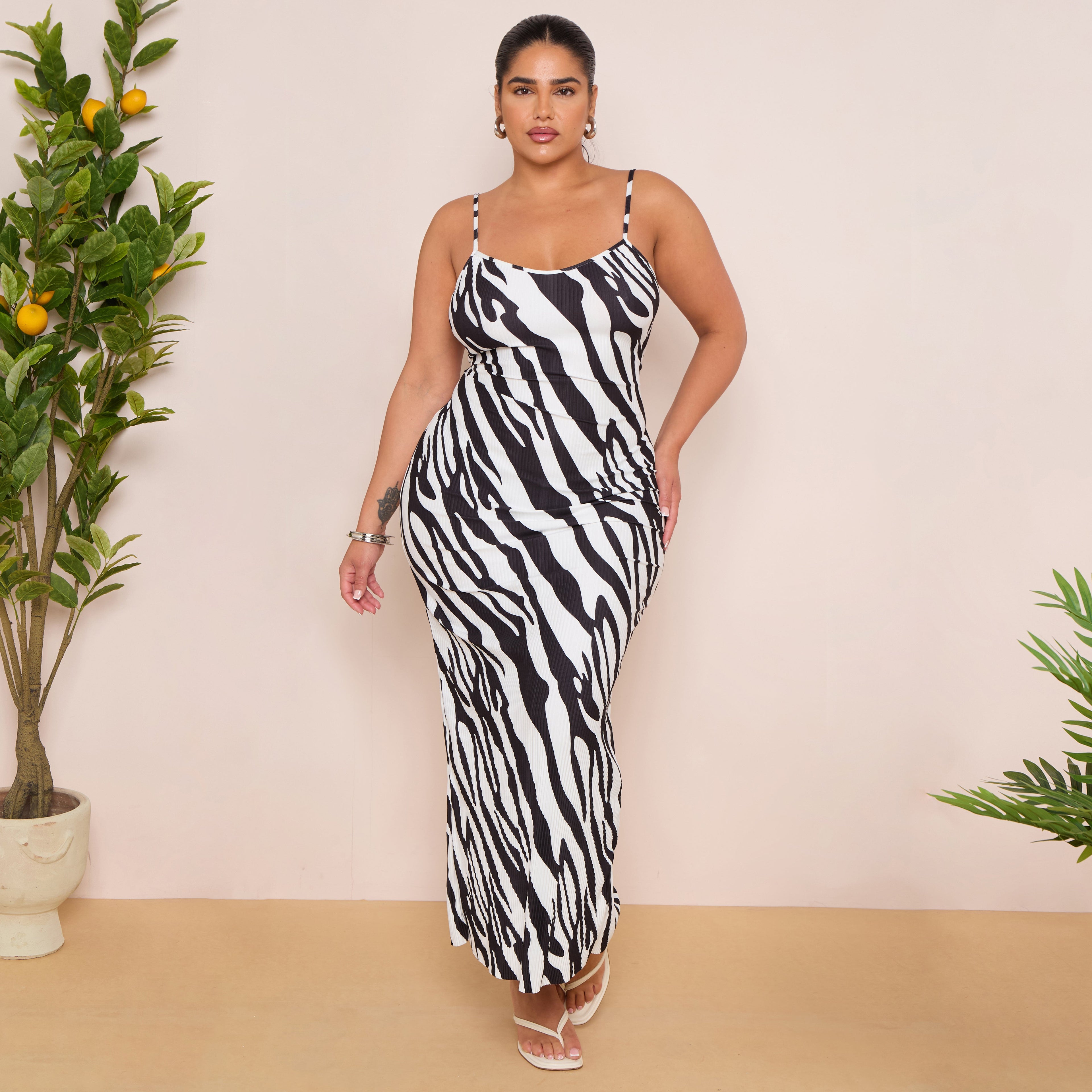 Plus Printed Striped Zebra Cowl Neck Bodycon Dress