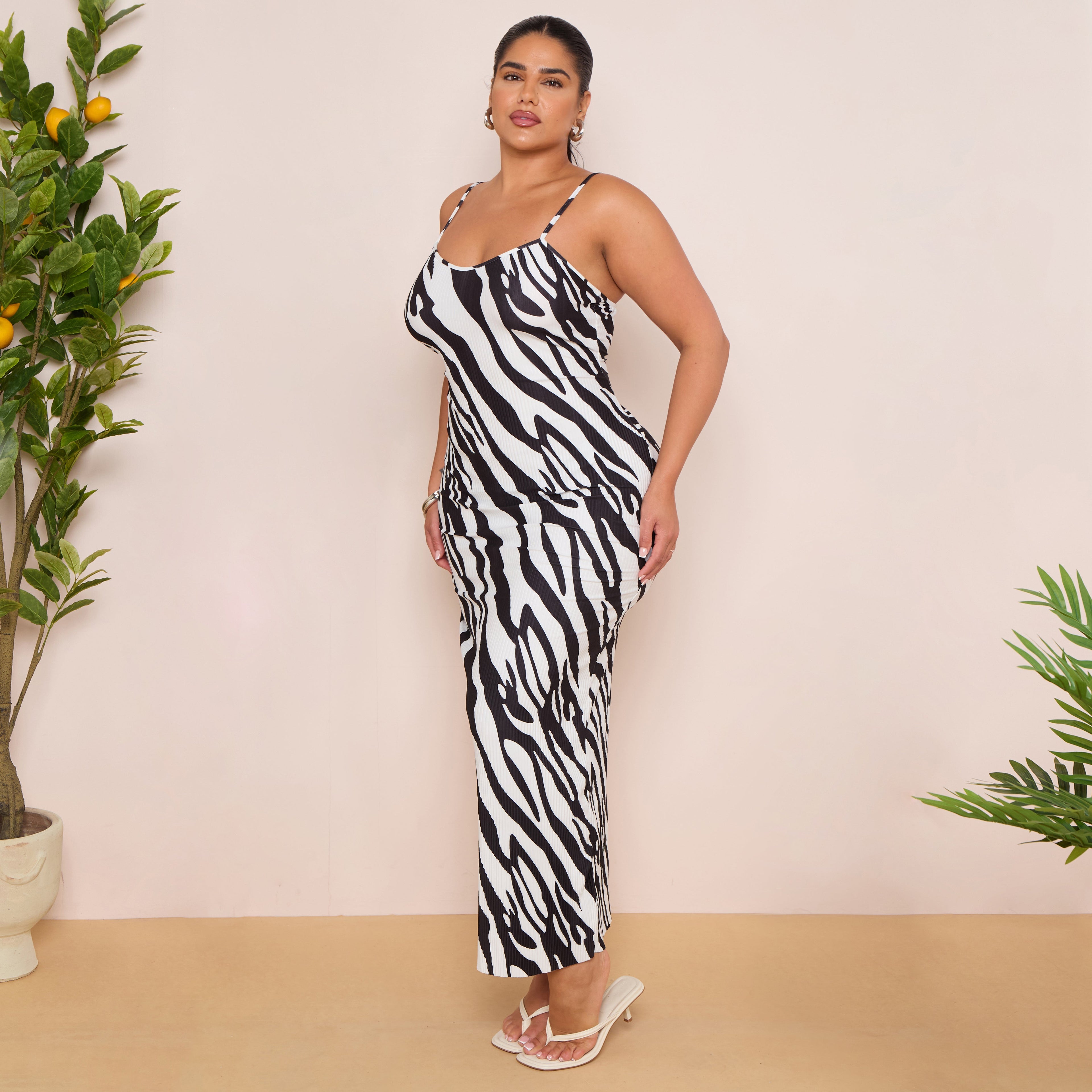 Plus Printed Striped Zebra Cowl Neck Bodycon Dress