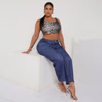 Square Neck Gradient Leopard Print Solid Crop Tank Top