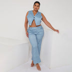 High-Waisted Light Wash Wide-Leg Denim Pants
