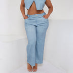 High-Waisted Light Wash Wide-Leg Denim Pants
