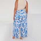 Chic Pleated Pants with Indigo Botanical Print  Palazzo Pants