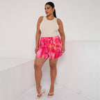 Multi Colour Wave Print Pleated Plus Size Short