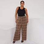 Brown Leopard Wide-Leg Drawstring Palazzo Pleated Pants